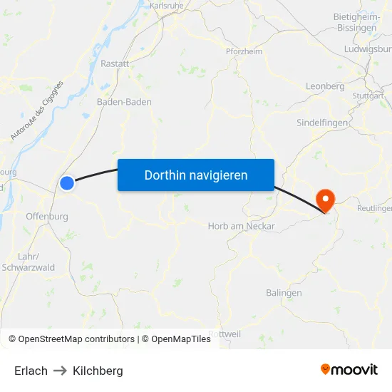 Erlach to Kilchberg map