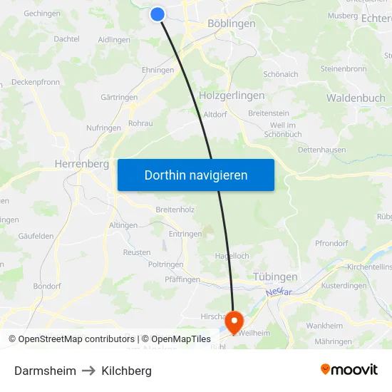 Darmsheim to Kilchberg map