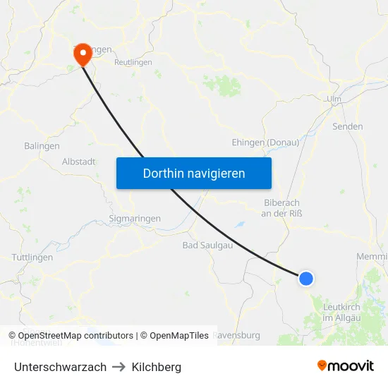 Unterschwarzach to Kilchberg map