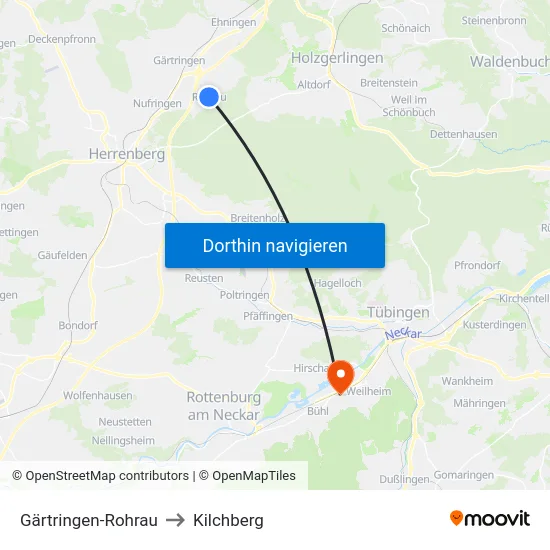 Gärtringen-Rohrau to Kilchberg map