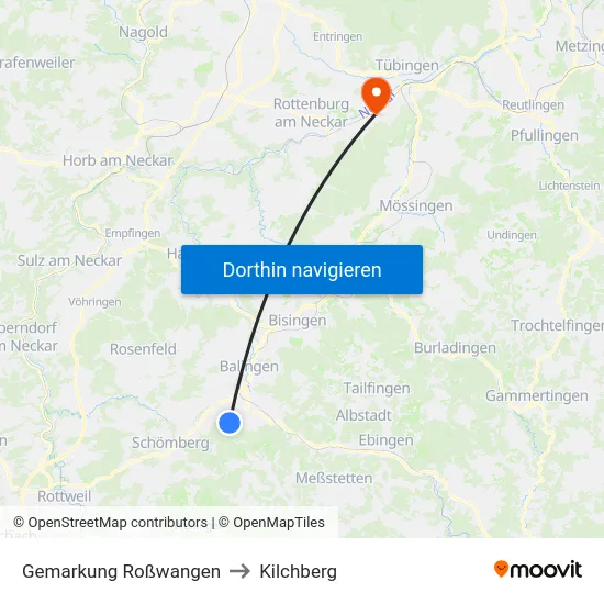 Gemarkung Roßwangen to Kilchberg map