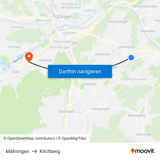 Mähringen to Kilchberg map