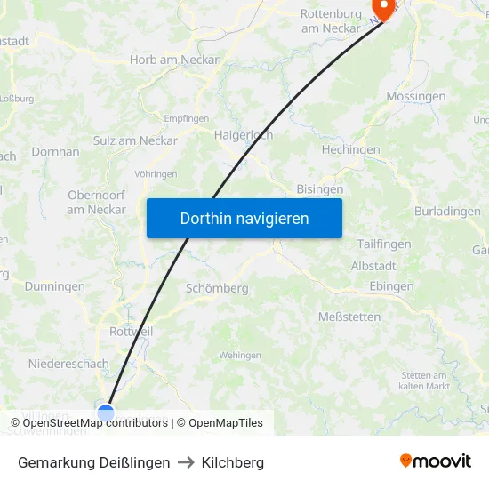 Gemarkung Deißlingen to Kilchberg map