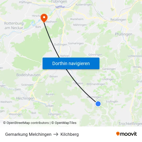 Gemarkung Melchingen to Kilchberg map