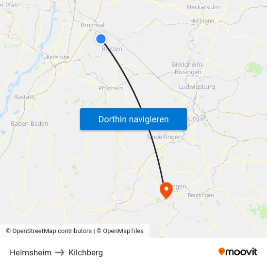 Helmsheim to Kilchberg map