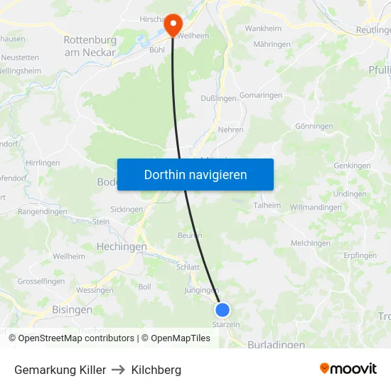 Gemarkung Killer to Kilchberg map