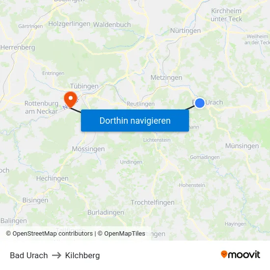 Bad Urach to Kilchberg map