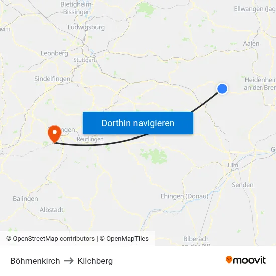 Böhmenkirch to Kilchberg map