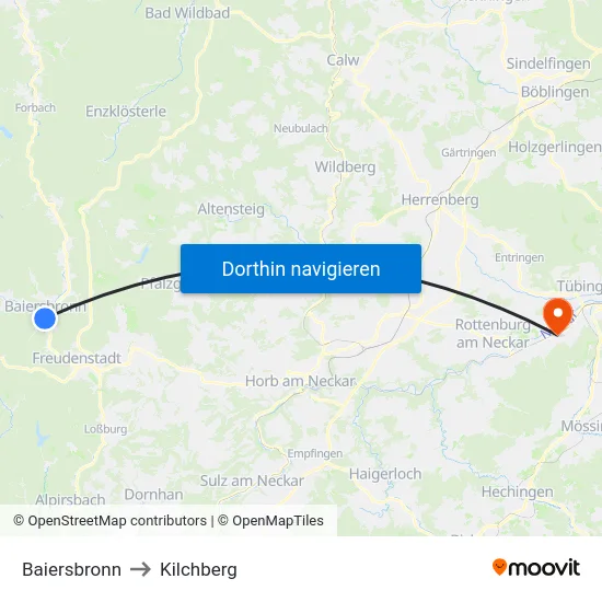 Baiersbronn to Kilchberg map