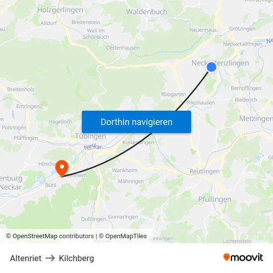 Altenriet to Kilchberg map