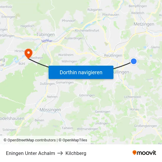 Eningen Unter Achalm to Kilchberg map