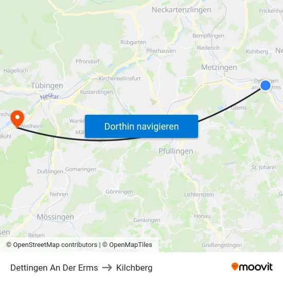 Dettingen An Der Erms to Kilchberg map