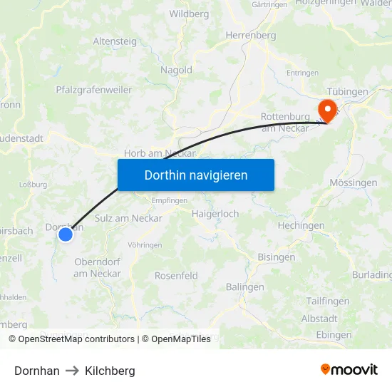 Dornhan to Kilchberg map