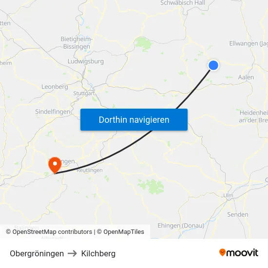 Obergröningen to Kilchberg map