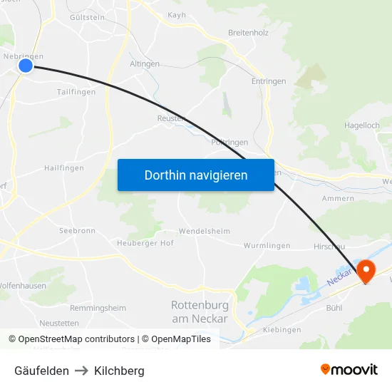 Gäufelden to Kilchberg map