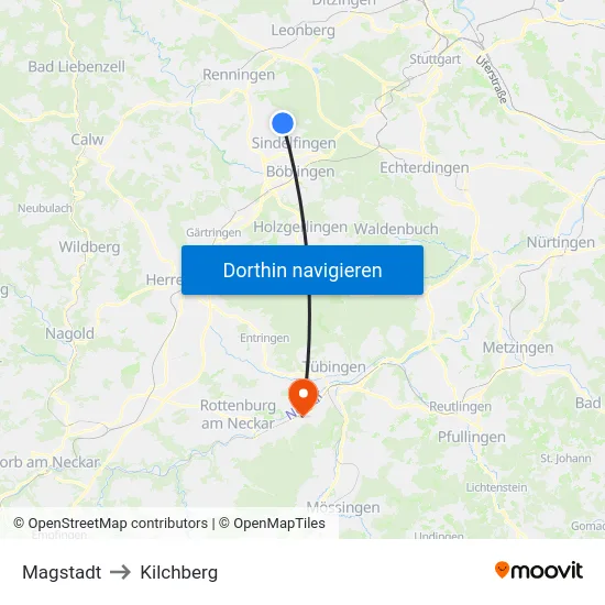 Magstadt to Kilchberg map