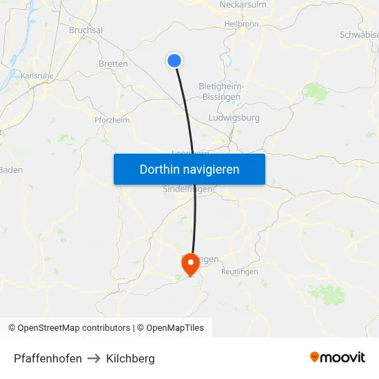 Pfaffenhofen to Kilchberg map