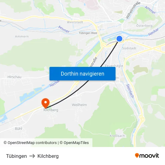 Tübingen to Kilchberg map