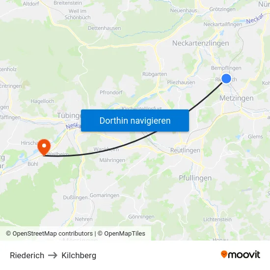 Riederich to Kilchberg map