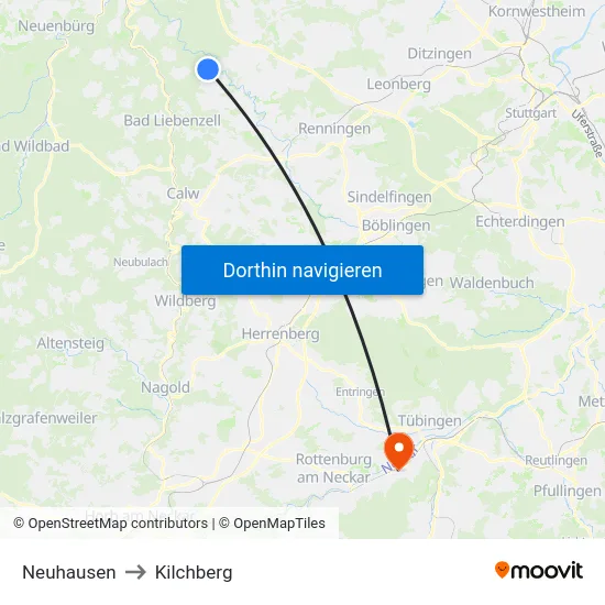 Neuhausen to Kilchberg map