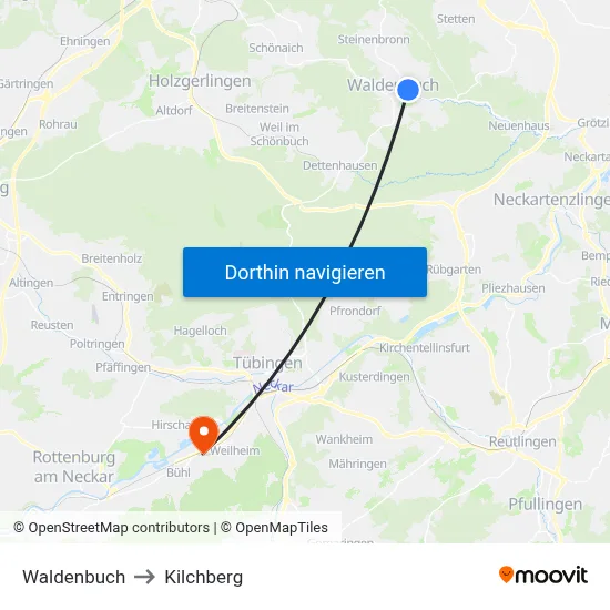 Waldenbuch to Kilchberg map