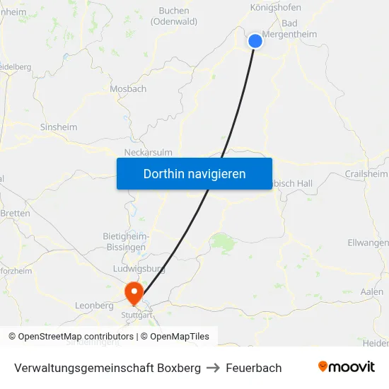 Verwaltungsgemeinschaft Boxberg to Feuerbach map