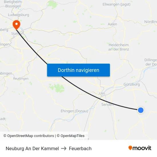 Neuburg An Der Kammel to Feuerbach map
