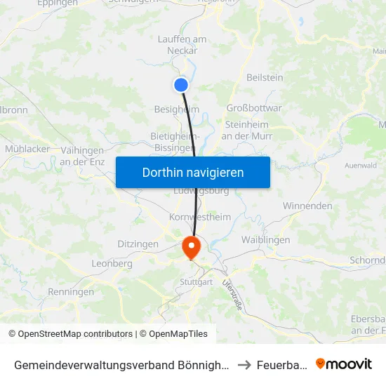Gemeindeverwaltungsverband Bönnigheim to Feuerbach map