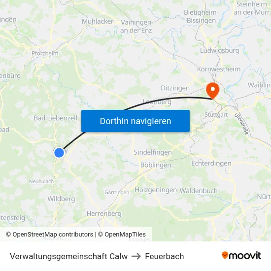 Verwaltungsgemeinschaft Calw to Feuerbach map