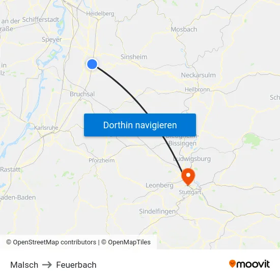 Malsch to Feuerbach map