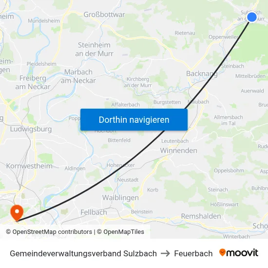 Gemeindeverwaltungsverband Sulzbach to Feuerbach map