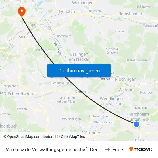 Vereinbarte Verwaltungsgemeinschaft Der Stadt Kirchheim Unter Teck to Feuerbach map