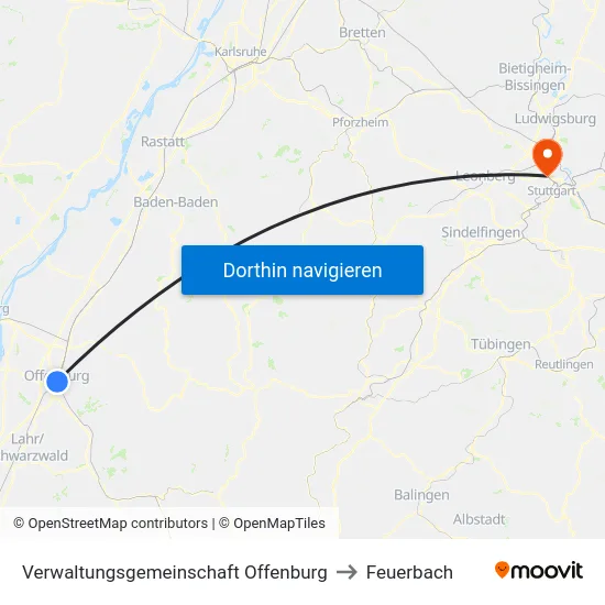 Verwaltungsgemeinschaft Offenburg to Feuerbach map