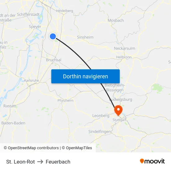 St. Leon-Rot to Feuerbach map