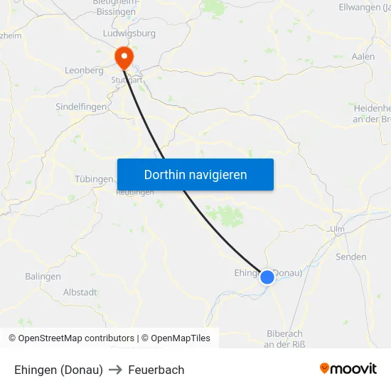 Ehingen (Donau) to Feuerbach map