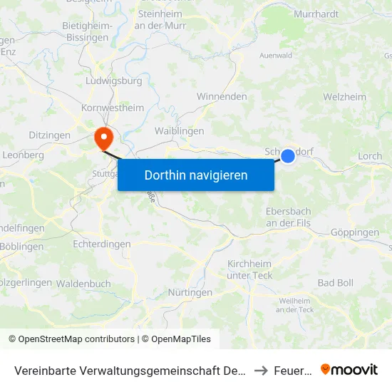Vereinbarte Verwaltungsgemeinschaft Der Stadt Schorndorf to Feuerbach map