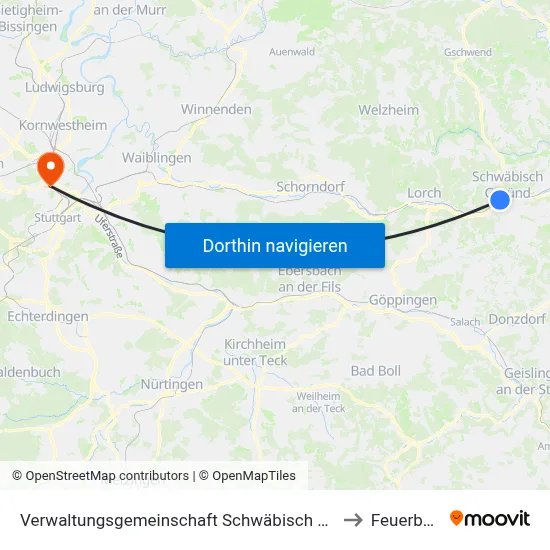 Verwaltungsgemeinschaft Schwäbisch Gmünd to Feuerbach map