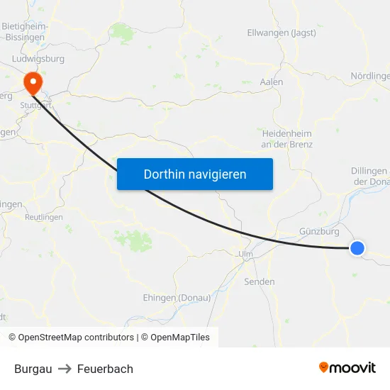 Burgau to Feuerbach map
