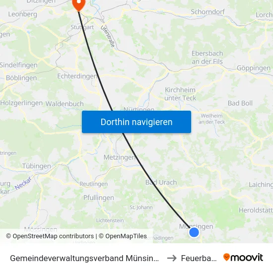 Gemeindeverwaltungsverband Münsingen to Feuerbach map