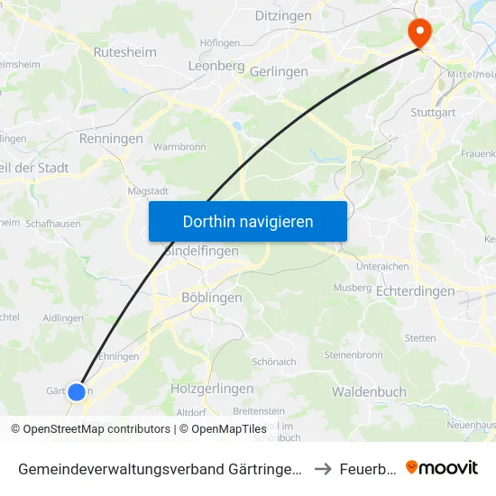 Gemeindeverwaltungsverband Gärtringen/Ehningen to Feuerbach map