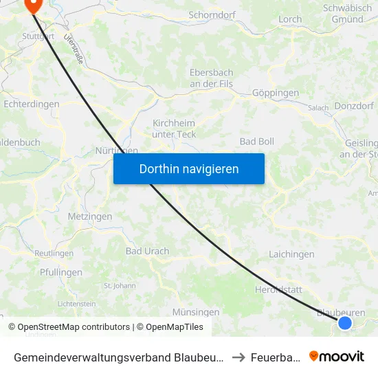 Gemeindeverwaltungsverband Blaubeuren to Feuerbach map