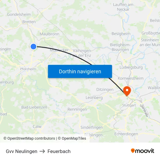 Gvv Neulingen to Feuerbach map