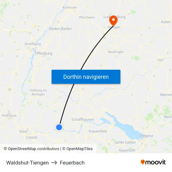 Waldshut-Tiengen to Feuerbach map