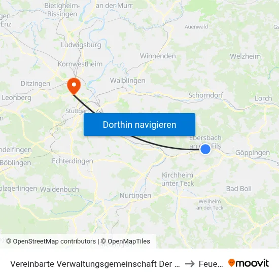 Vereinbarte Verwaltungsgemeinschaft Der Stadt Ebersbach An Der Fils to Feuerbach map