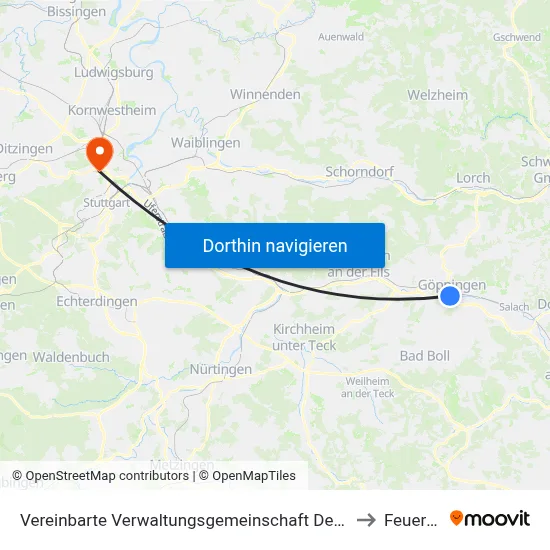 Vereinbarte Verwaltungsgemeinschaft Der Stadt Göppingen to Feuerbach map