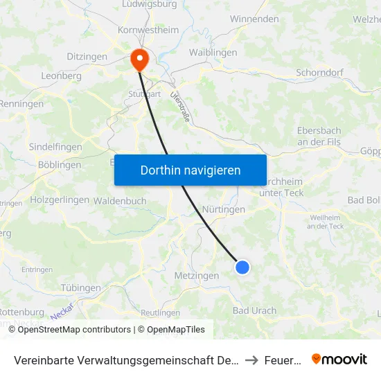 Vereinbarte Verwaltungsgemeinschaft Der Stadt Neuffen to Feuerbach map