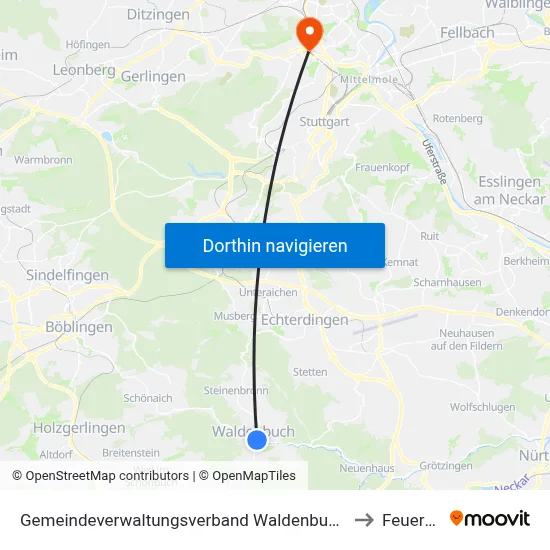 Gemeindeverwaltungsverband Waldenbuch/Steinenbronn to Feuerbach map