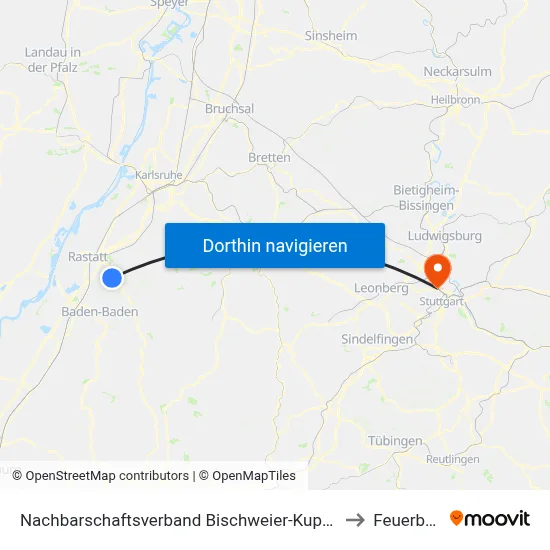 Nachbarschaftsverband Bischweier-Kuppenheim to Feuerbach map