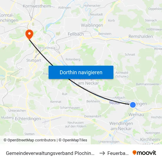 Gemeindeverwaltungsverband Plochingen to Feuerbach map