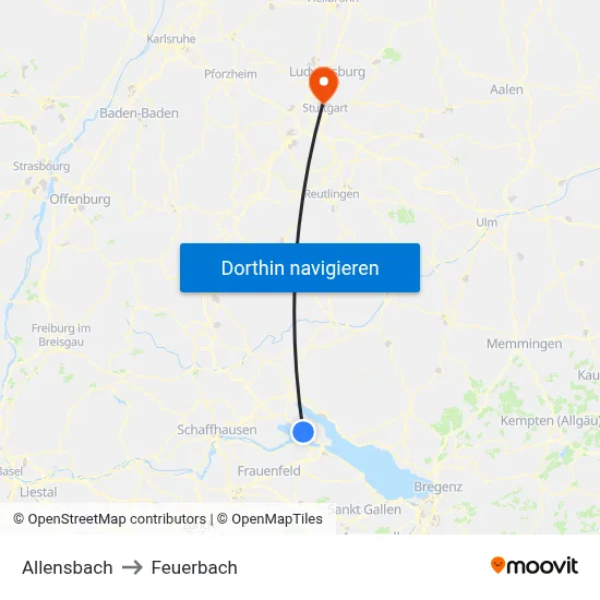 Allensbach to Feuerbach map